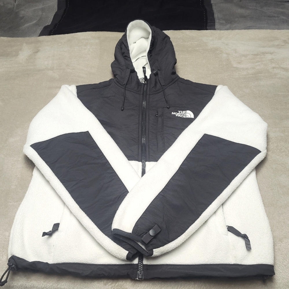 The North Face jacket, size small, white and dark gray.